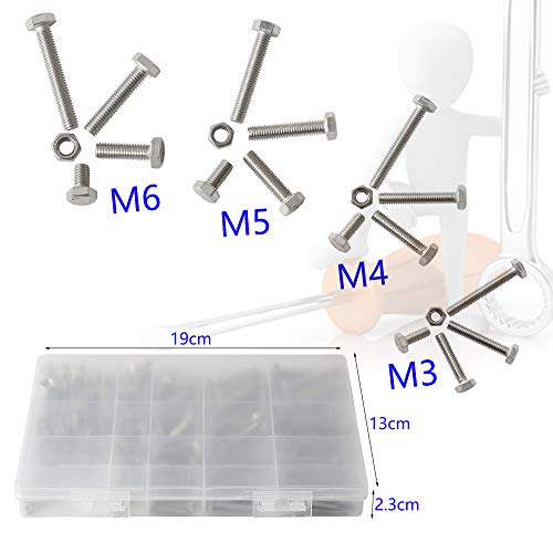 newlng M3 M4 M5 M6 Bolts and Nuts Assortment Kit 320 PCS Metric 304 Stainless Steel Hex Head Cap Screws Bolts and Nuts Assortment Set Fasteners Bolts Kit with Combination Box for Home Fixation Repairs - size: M3456-4