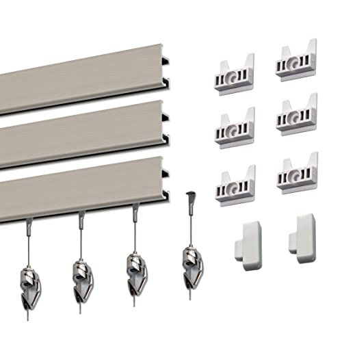 GalleryOne Pro Picture Hanging System Set - Covers 18 ft of Wall Space - Heavy Duty Discreet Picture Rails & Art Hanging Kit Without Nails - for Home or Office - color: Paintable Aluminum