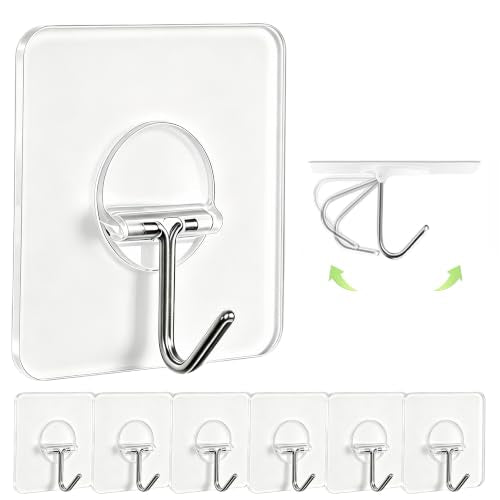 JINSHUNFA Adhesive Wall Hooks No Drill Clear Heavy Duty,13LB Sticky 8 Pack - color: Clear, size: Medium 8 Pcs