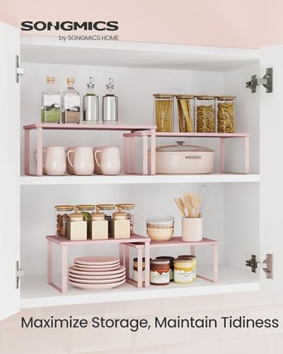 SONGMICS Cabinet Organizer Shelf, Set of 2 Spice Rack, Kitchen Storage - color: Jelly Pink, size: 11.7"w