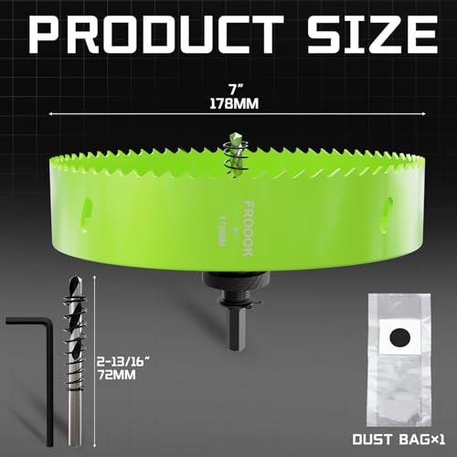 7"(178mm) Bi-Metal Hole Saw with Arbor - Multi-Material Cutting Kit for Thin Iron, Wood & Drywall - High-Speed Steel Teeth with Smooth Cutting Edge, Fast Chip Removal & Bonus Dust-Proof Bag - size: 7" (178mm)