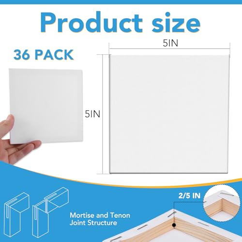 ESRICH Small Canvas Pack of 36, 5x5In Blank Canvases for Painting, Home Decor Projects - size: 5x5in-36 Packs