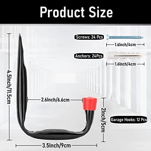 12 Pack Garage Hooks, 3.5Inch Utility Hooks, Heavy Duty Garage Storage Wall Hooks - size: 4.7 Inch x 3.5 Inch