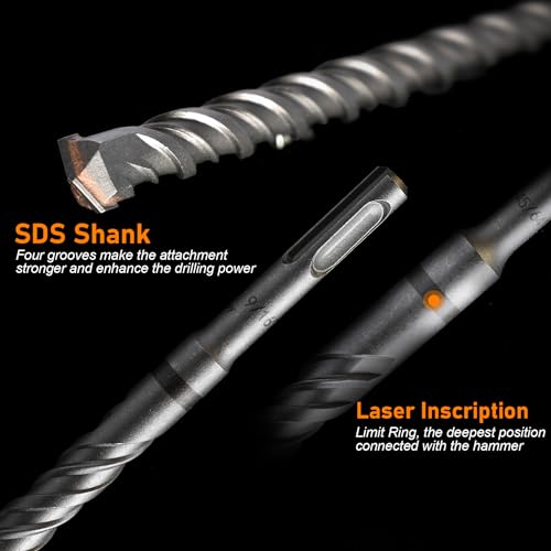 Rotary Hammer Drill Bits Set & Chisels- SDS Plus 27PCS Concrete Masonry Hole Tool with Storage Case for Concrete, Stone, Brick - size: Assorted Sizes, style: Kit (27 Pieces)
