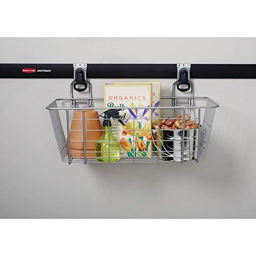 Rubbermaid Garage FastTrack Wire Mesh Basket Wall Mounted Storage System Holds up to 50 pounds Satin Nickel for Tool/Toy/Sports Equipment - style: Wire Mesh Basket