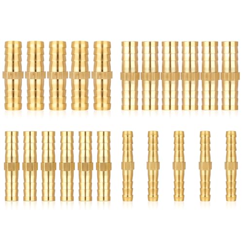 22Pcs Brass Barbed Hose Fittings, 1/4" 5/16" 3/8" 1/2" (6mm/8mm/10mm/12mm) Hose Barb Splicer Mender, Durable Hose Barb Fittings for Air/Fuel/Water/Oil Hose, Corrosion-Resistant Hose Connectors