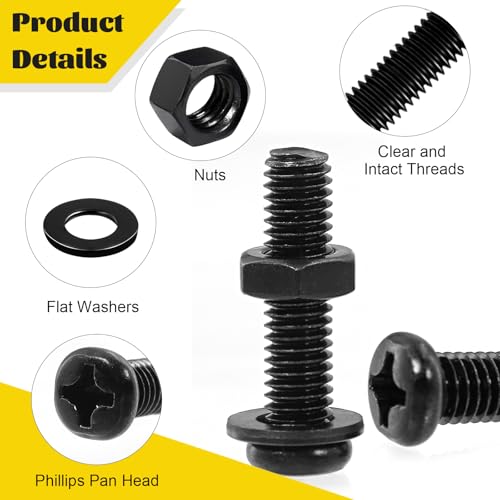 225pcs Screws and Nuts Assortment Kit,M4 M5 M6 Phillips Pan Head Assorted Nuts and Bolts,Washers Kit for Headboard, Wall Plate Switch, Receptacles Mounting Screws Black - size: B M4M5M6 225pcs