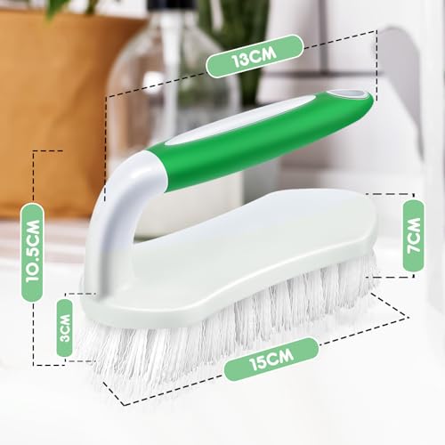Lallisa 12 Pcs Scrub Brush Bulk for Cleaning with Handle, Gray, Green, Blue - color: Gray Handle, Green Handle, Blue Handle