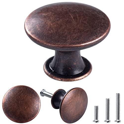 8 Pack Delicate Design Round Antique Red Bronze Kitchen Cabinet Knobs Cupboard Door Knobs 1.18-INCH Red Bronze Drawer Handle Pulls Dresser Knobs with 8 Pcs Screws for Bathroom Drawer Door Hardware - color: Red Bronze