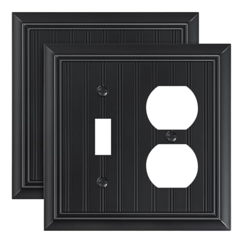 2-Pack Beadboard Bamboo Fiber Combo Toggle/Duplex Light Switch Cover Plate - color: Black, size: 1 Toggle/1 Duplex 2PK