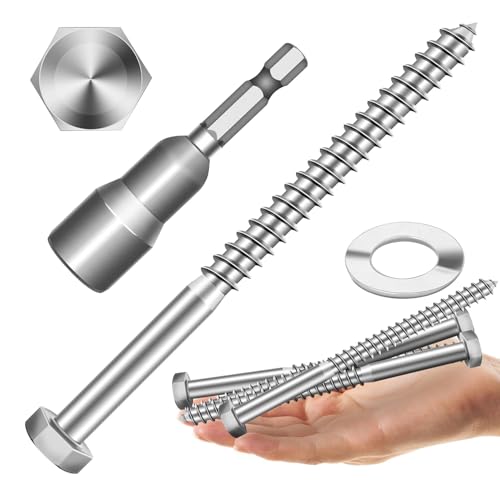 (16Sets) 1/2" x 6" Hex Head Lag Bolts, Heavy Duty Lag Screws with Washers, 304 Stainless Steel Bolts 18-8, Lag Screws Wood Screws, Partial Thread Bright Finish, 1/2 Bolt by Mywish - size: 1/2 x 6" (16 set)