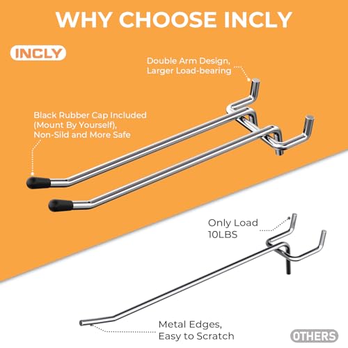 INCLY 36 Pack 4/6 Inch Double Arm Pegboard Hooks, 1/4" Heavy Duty - color: Silver