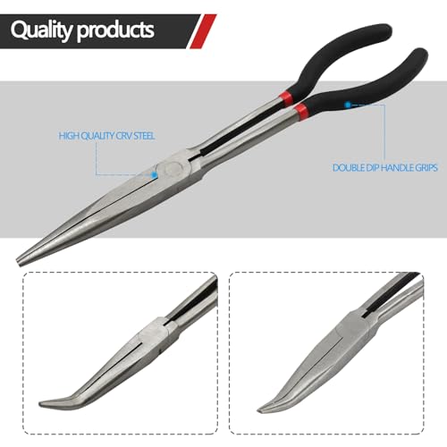 3-Piece 11" Extra Long Nose Pliers Set with Insulated Comfort Grip Handles - size: 3 Pieces - 11" - Straight/25°/45°
