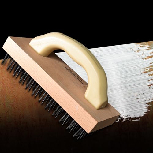 Wire Brush with Handle, Large Wire Brush for Cleaning Rust Removal Hotels Grills Welding Slags 12X8 Rows Flat Carbon Steel Wires,1PCS