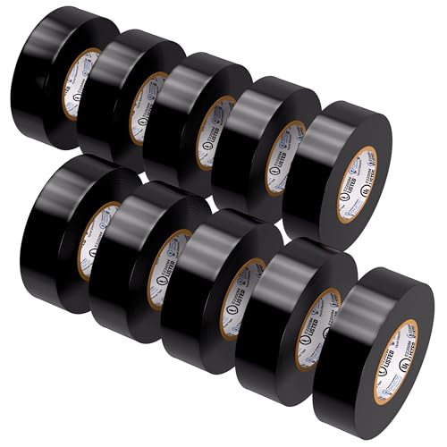 OHLECTRIC Professional Grade Vinyl Electrical Tape (10 Pack) Black - 7 Mil Thick Flame-Retardant, Heat & Weather Resistant 3/4 Inch x 60 Feet | Ideal for Contractors & Electricians - size: 10 Roll, style: Black