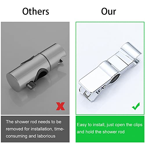 Adjustable Hand Shower Bracket for Slide Bar, Universal 20-25MM Rail Shower Head Holder Slider Clamp Bathroom Replacement 45 Degree Rotation Sprayer Holder