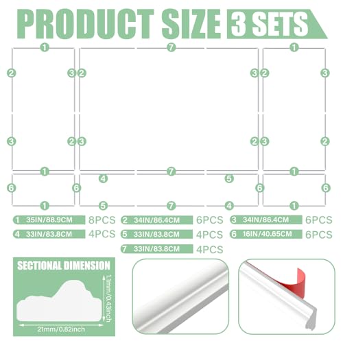 Pangda 3set Peel and Stick Wall Molding Kit 3D Premade, 35x68in+99x68in - size: 35x68in+99x68in