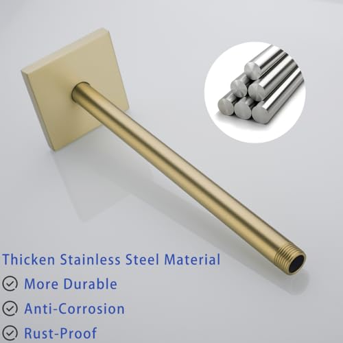 Wall Mounted Stainless Steel Shower Head Extension Arm Bathroom Accessories 12 Inch Brushed Gold,SW-91038-12BG-SQ. - color: Right Angled Square Flange-12" Brushed Gold