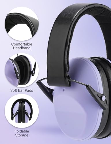 Kids Noise Canceling Earmuffs, 25-30dB Noise Reduction Ear Protection, Adjustable Headband Concert Fireworks, Autism - color: Purple