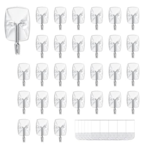 MOVELYST Clear Wall Hooks for Hanging, 30 Hooks+40 Strips, Value Pack (S) - size: Small, style: Clear-30+40