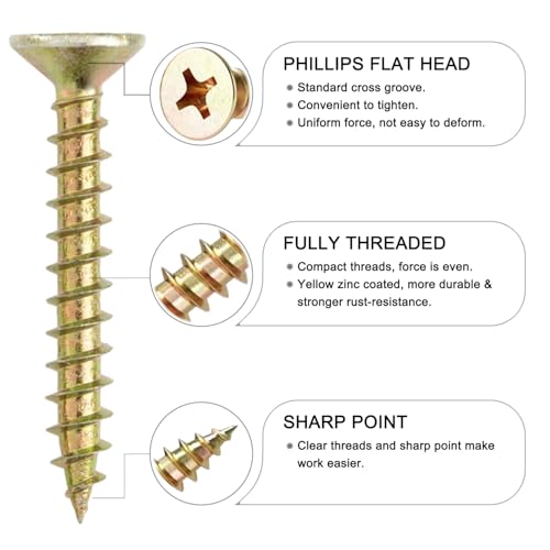 420PCS Flat Head Phillips Wood Screws Assortment Kit, Zinc Coated Carbon Steel Self-Tapping Screw with Adjustable Wood Countersink (ZC1022 Mix) - size: ZC1022 Mix