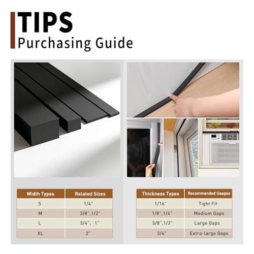 Yotache Weather Stripping Door Seal Strip 1/2 x 1/4 inch, 2 Rolls x 13Ft, New Adhesive Foam Insulation Tape for Door Frames, Windows, Total 26Ft (Pack of 2) - size: 1/2"x1/4"x26 FT (Pack of 2)