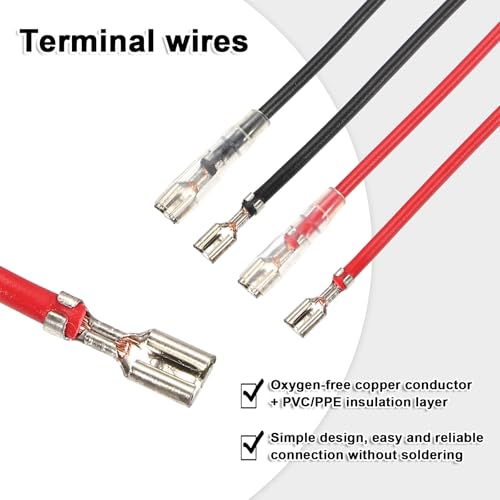 MECCANIXITY 30Pcs 3.8mm Female Spade Crimp Terminal with 20cm Wires - color: Red/Black, size: 3.8mm, 20cm L