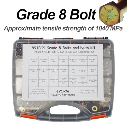 891Pcs Grade 8 Bolts and Nuts Kit, SAE Bolt Assortment Kit - size: 1/4-20, 5/16-18, 3/8-16, 1/2-13