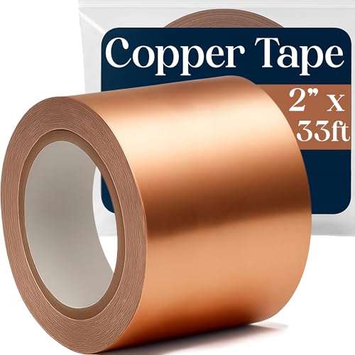 Kraftex Copper Tape [2 Inch x 33ft]. Conductive Adhesive use as Copper Tape for Slugs, Copper Shielding Tape for Guitars, Faraday Tape or Copper Flashing roll. - size: 2" × 33 ft