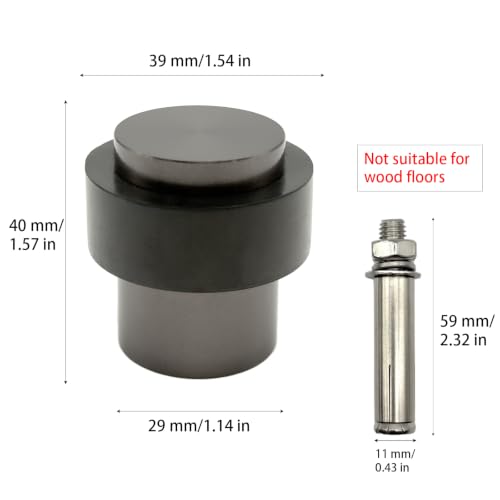 Floor Door Stopper, Wall Protection Heavy Duty Solid 304 Stainless Steel Cylindrical Door Stop with Rubber, 1 Pack, Grey - color: Gray