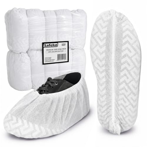 Premium Disposable Boot & Shoe Covers Booties, Durable, Non-Slip, Non-Toxic, Recyclable Protectors, Fits Most Shoes - White - Pack of 100 (50 Pairs) - style: White Bag of 100