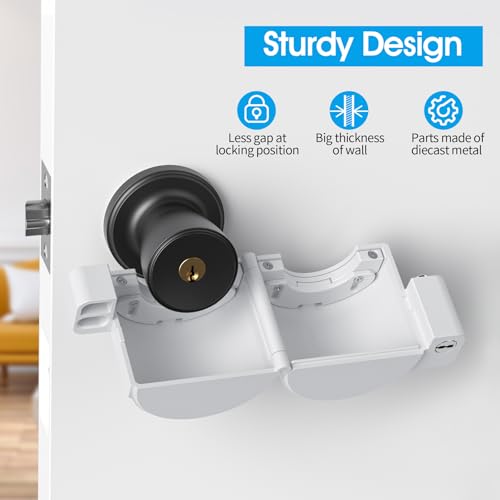 AST Adjustable Door Knob Cover with High Security Cylinder and 3 Brass Keys - color: Matte white with brass keys