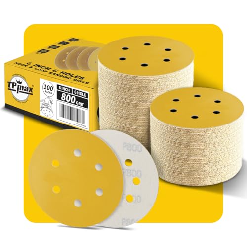 100PCS 6 Inch 800 Grit 150mm 6 Hole Sanding Discs Sandpaper - Premium Gold Round Hook and Loop for Random Orbital Sander - Ideal for Wood, Metal, Automotive - style: 800 Grit - 100 Pack