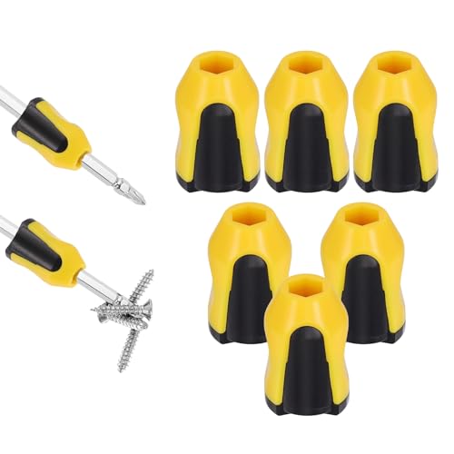 HARFINGTON 6pcs Screwdriver Head Magnetic Ring 9/32" Screwdriver Bit Holder Ring Universal Bit Holder for Hex Shank Drills Power Tools DIY Repair, Yellow Black - color: Yellow Black