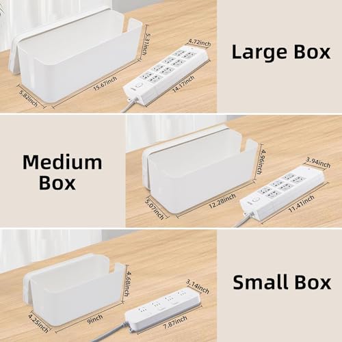 YaeCCC Cable Management Organizer Box Power Strips Hider Power Cords Hider for Desk, TV, Computer, USB Hub,Cords (Set of Three) White
