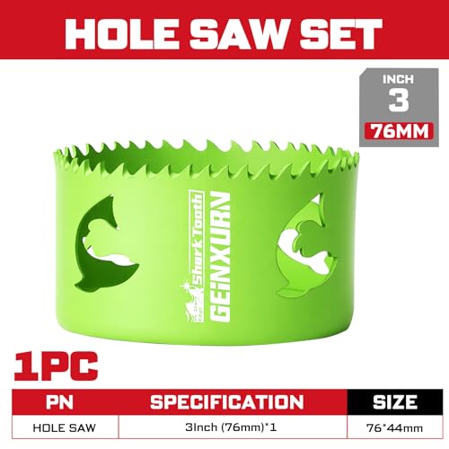 Geinxurn 3 Inch(76mm) Hole Saw, 1PC HSS Bi-Metal Hole Saw Kit with Shark Tooth Hole Cutter for Wood,Drywall, PVC Boards and Thin Metal - color: 1 PCS 3"