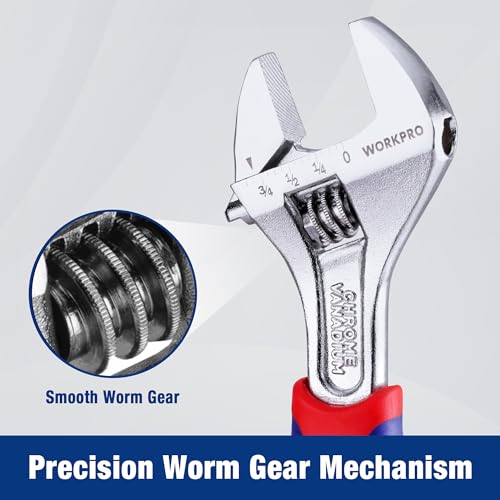 WORKPRO 3-piece Adjustable Wrench Set CR-V with Rubberized Anti-Slip Grips 10-inch, 8-inch, 6-inch