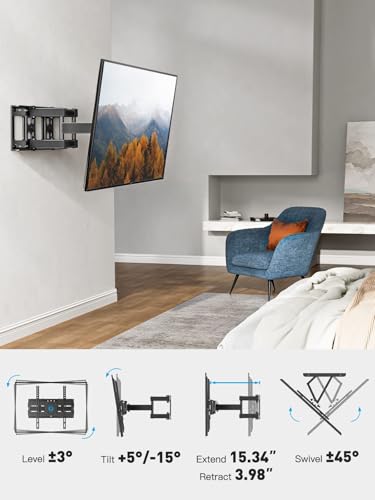 Pipishell TV Wall Mount for 26-74 inch LED LCD OLED 4K TVs up to 99lbs, Full Motion TV Mount Bracket Articulating Swivel Extension Tilting Leveling Max VESA 400x400mm, Fits 12/16 Inch Wood Studs - size: 26-74 inch TVs, style: TV Mount without LED