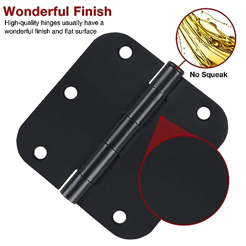 TDCHINGES Rounded Matte Black Door Hinges 3.5 Inch 5/8" Radius No Squeak - color: Matte Black-Rounded, size: 30 Pack-no squeak
