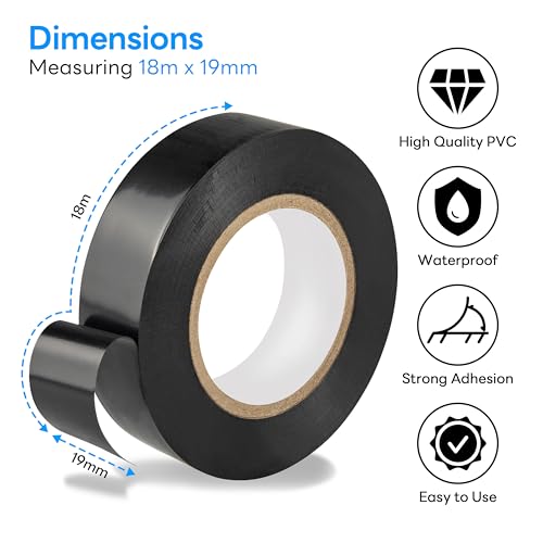 6 Rolls Black Electrical Tape 19mm x 18m Strong Adhesive PVC Insulation Tape for Insulating Repairing and Protecting Electrical Wires - color: six black