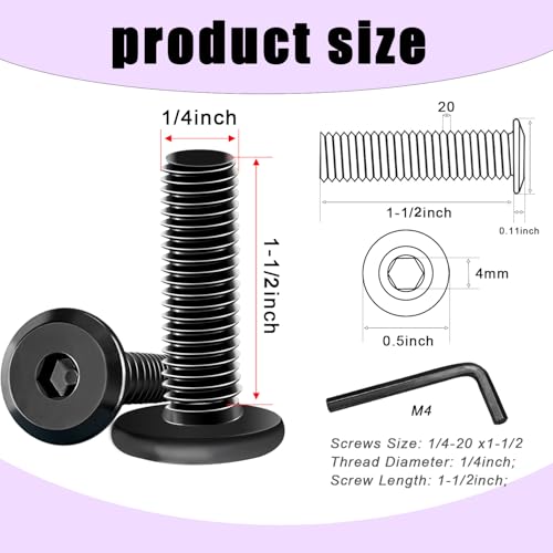 Taiss 10pcs 5/16-18x1-1/2 Flat Head Socket Head Screw,Furniture Bolts,Furniture Screws 304 Stainless Steel,1/4 Bolts Black Zinc Plated Fully Threaded,Countersunk Connector Screws with Hex Spanner - size: 10PCS 5/16-18x1-1/2"