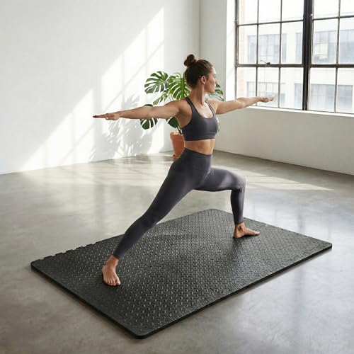 BalanceFrom 6 Piece Foam Floor Mat Puzzle Tiles, 3/4” Thick, 24 Sq Ft - color: Black, style: 3/4" Thick, 24 Square Feet