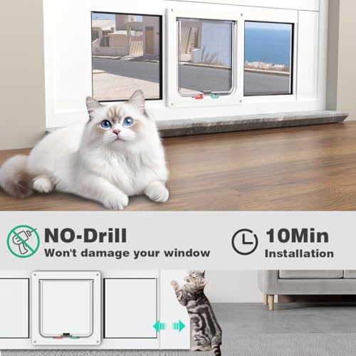 Aluminum Cat Door for Windows - Adjustable to Fit Window Width 32"-36" - size: Fit 32"-36" Window