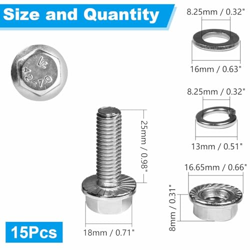 15 Sets M8-1.25 x 25mm Flanged Hex Head Bolts and Nuts Kits - size: M8-1.25 x 25mm