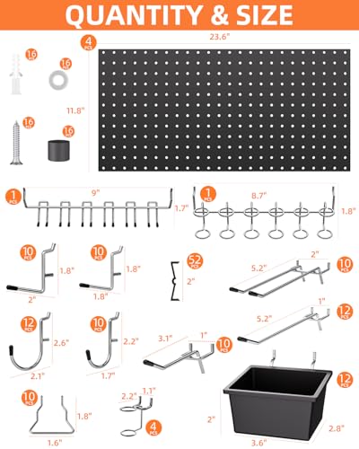 INCLY 158PCS Black Metal Pegboard Wall Organizer 48x24 Inch - color: Black, size: 48x24 Inch