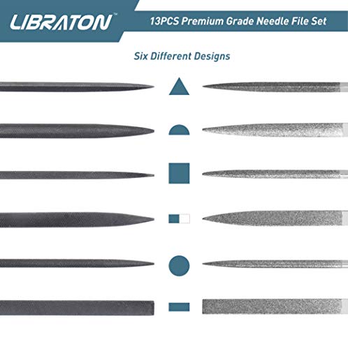 LIBRATON 13PCS Small Needle Files Set, 6 Carbon Steel & 6 Diamond File Set - style: Needle File-13PCS