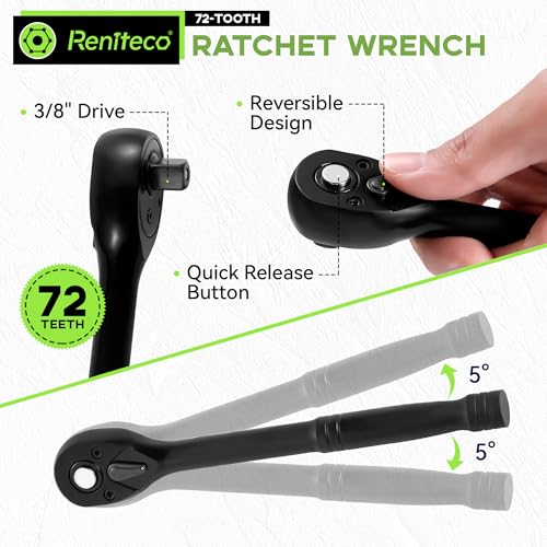 Reniteco 95-Piece 3/8" Drive Socket Set, SAE 5/16"-3/4" & Metric 8-22mm - size: 3/8"-95 PCS