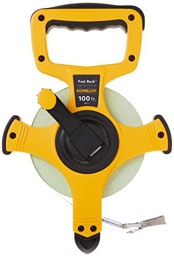 Komelon 8811 Fast Back Open Reel Long Tape Measure with Double Nylon Coated Fiberglass Blade 100-Feet by 1/2-Inch, Yellow,White - size: 30.5 m, style: FASTBACK FIBERGLASS - 100FT