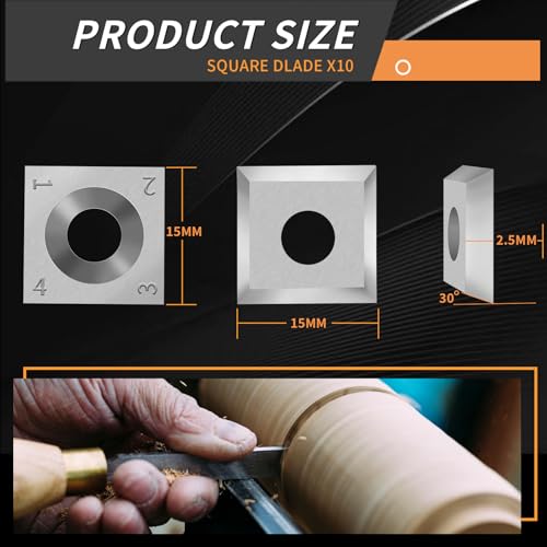 15 x 15 x 2.5mm Carbide Cutters Inserts, Square Straight Tungsten Carbide Lathe Tools for Wood Lathe Turning Tools,Quality Solid Tungsten Steel, No Second-Hand Materials - size: 15MM