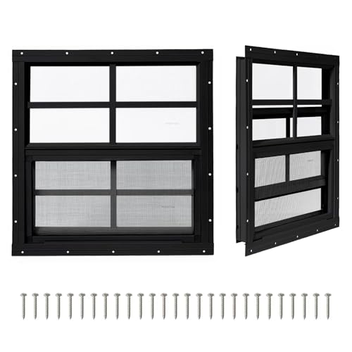 2 Pack Shed Windows, Chicken Coop Windows, 24" x 24" Black - color: Black, size: 24" x 24"